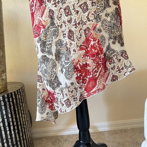 Byer California Paisley Floral Asymmetrical Red & Cream Flowy Lined Skirt M - Picture 2 of 10